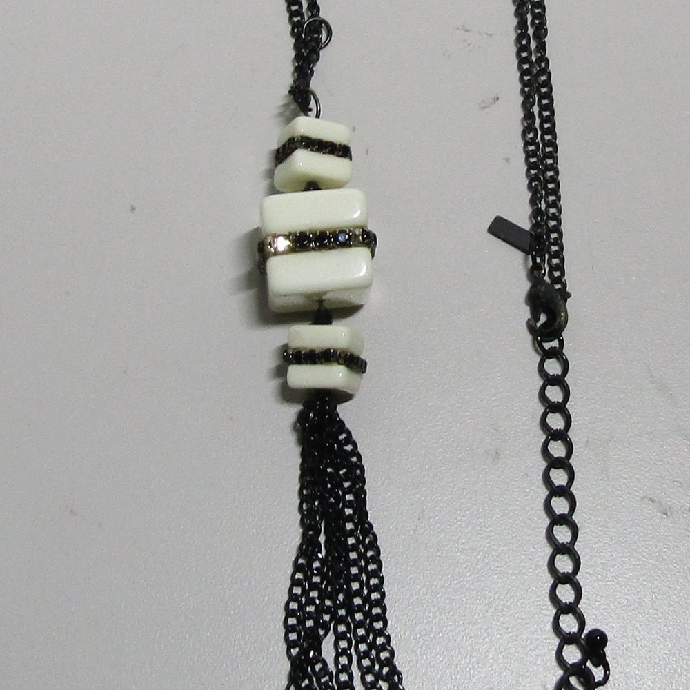 Vintage Retro Disco Lani Black Chain Chandelier Necklace Signed pendulum.